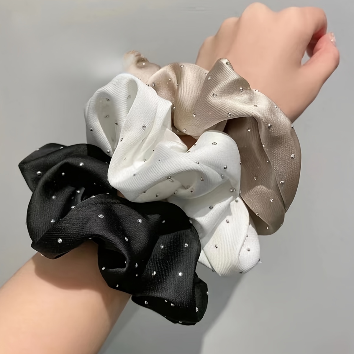 Travel Accessories Aesthetic - 1/3PCS ซาติน Scrunchies พร้อม Rhinestones Decor-นุ่มและสบายผมสําหรับผมหางม้าและอุปกรณ์เสริมผม