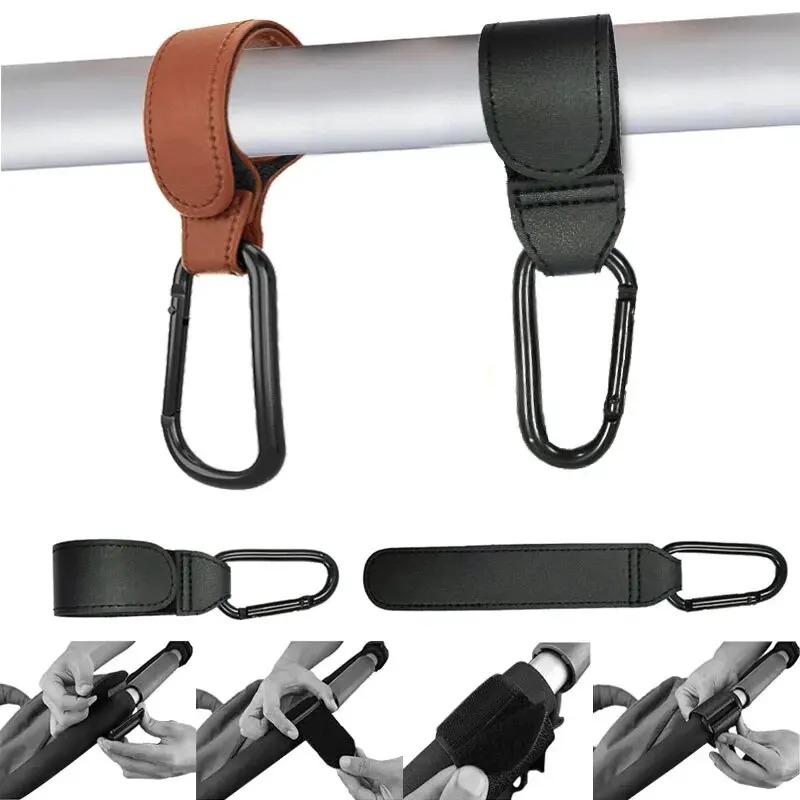 Travel Accessories Baby - ตะขอเกี่ยวรถเข็นเด็กแบบหนัง 2 ชิ้น ตะขอเกี่ยวรถเข็นเด็ก PU ปรับได้
